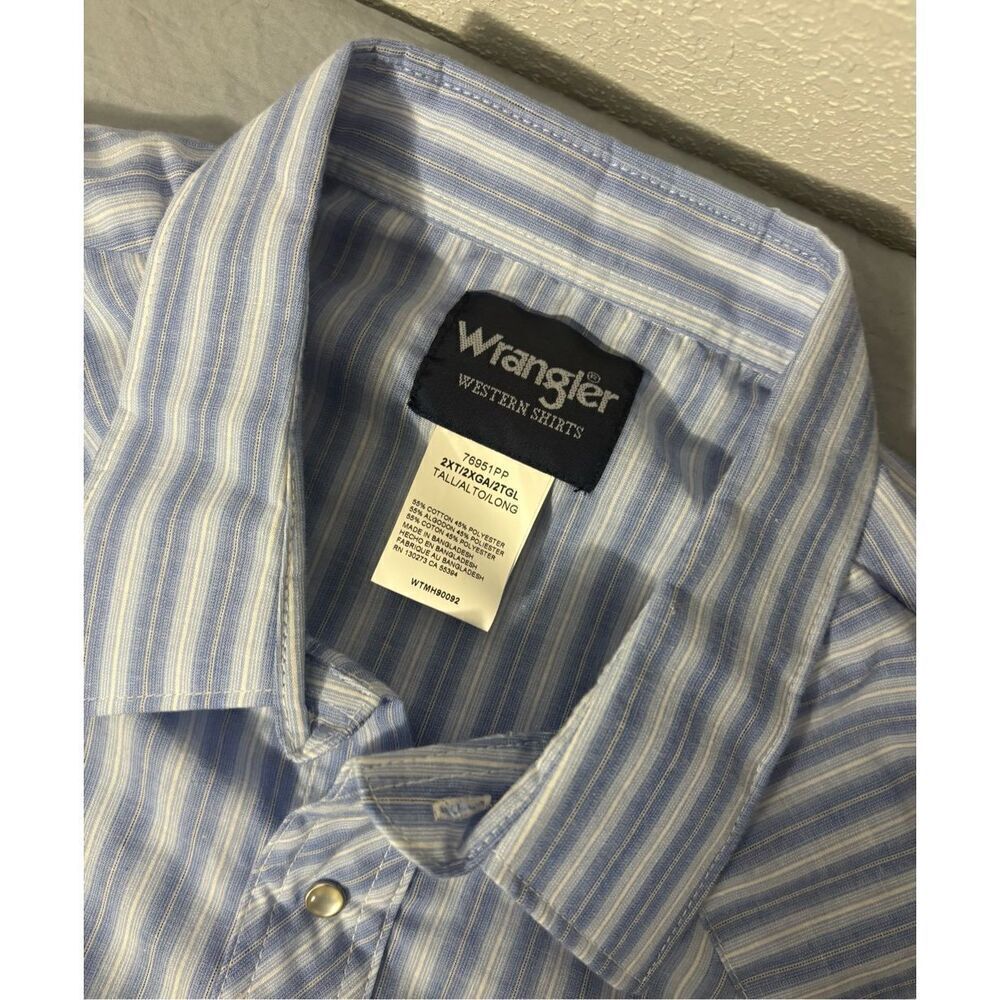 NWT Wrangler Western Shirt Men's 2XL Blue Plaid Short Sleeve Pearl Snap Button